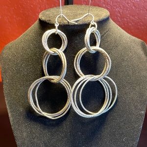 Silver textured 3 tier circle earrings